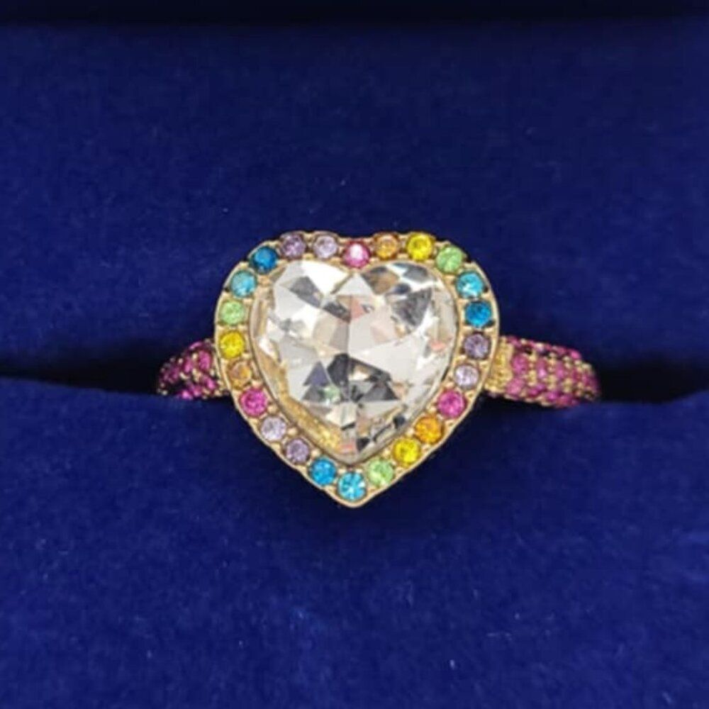 Kurt Geiger London Rainbow Heart Pave Ring NWT!  NEW!  SIZE 7